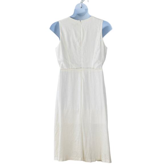 DKNY Cream Linen Blend Sleeveless Midi Dress with Self Belt Size 12 - Picture 3 of 5